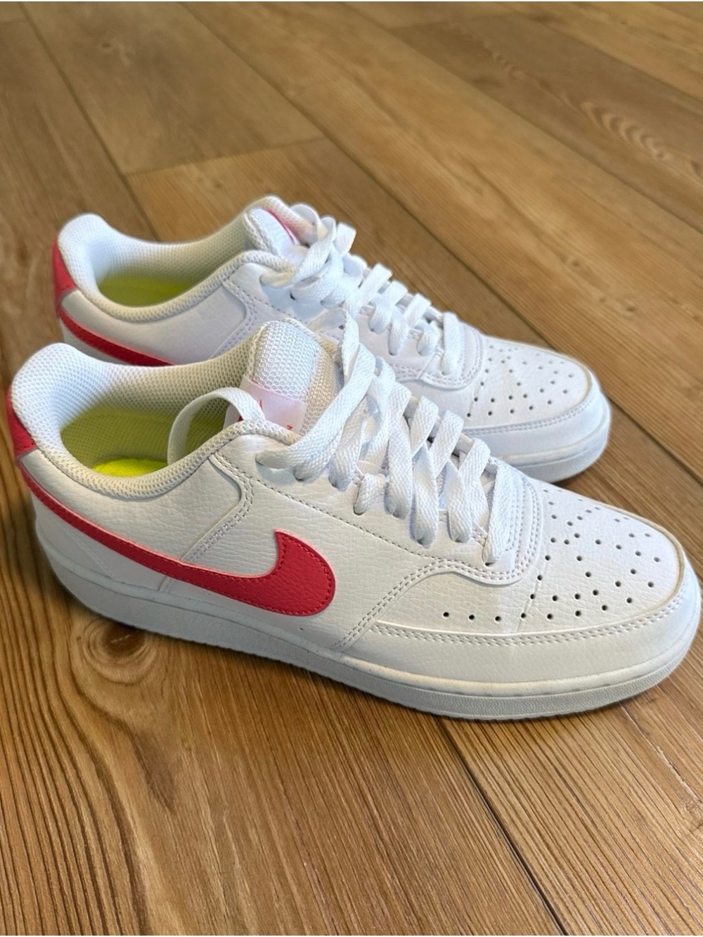 Nike White Court Vision Low with Pink Swoosh